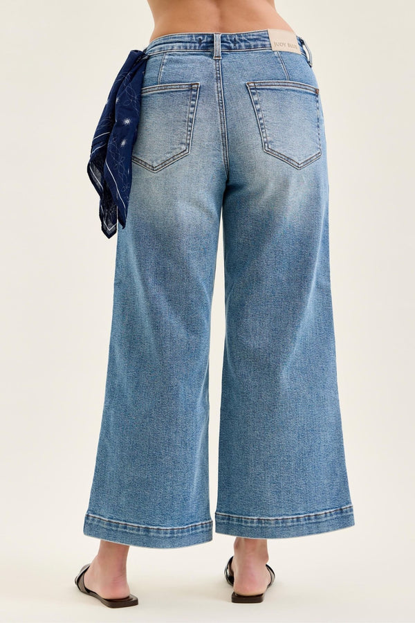 Judy Blue MR Ankle Wide w/ Back Darts + Bandana Loop - Blush & Cactus