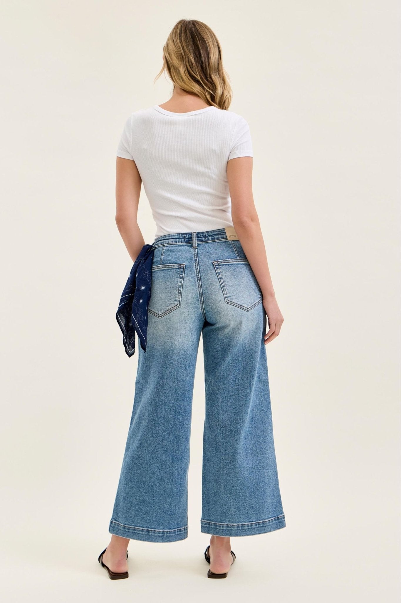 Judy Blue MR Ankle Wide w/ Back Darts + Bandana Loop - Blush & Cactus