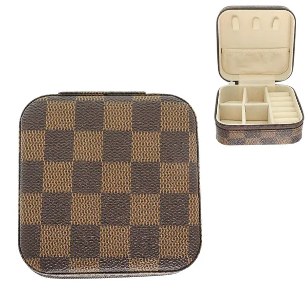 Checker Pattern Pu Leather Jewelry Box