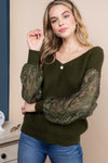 Lace Sleeve Twist Back Pullover Sweater