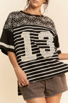 Davi & Dani Lace 13 Number Patches Yoke Short Sleeve Top