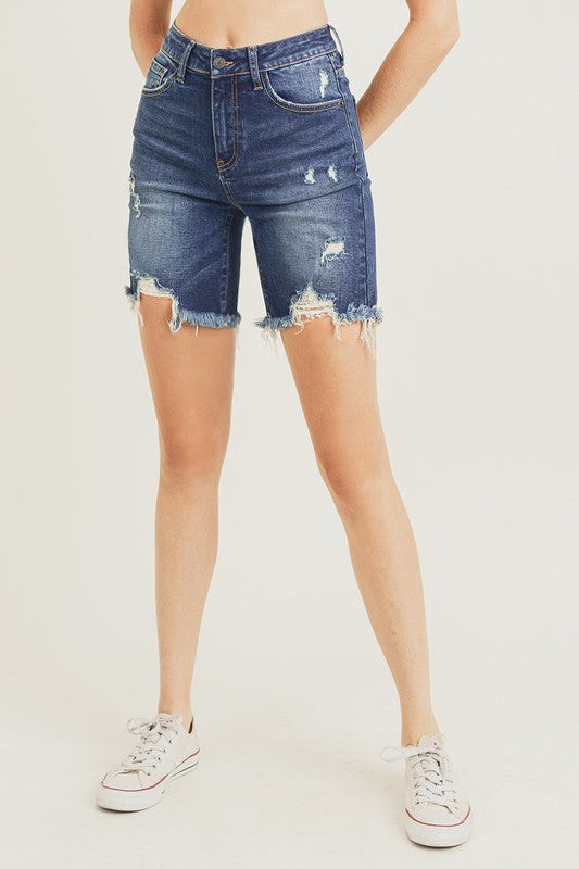 Risen High Rise Distressed Long Shorts