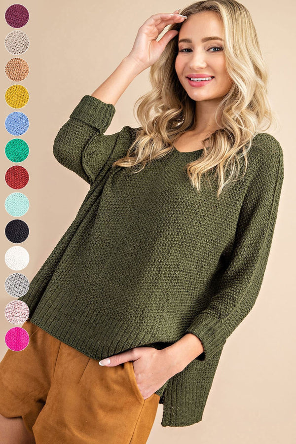 Crew Neck Knit Sweater -3 Colors