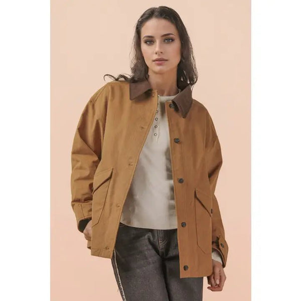 Oversized Casual Barn Jacket - Blush & Cactus