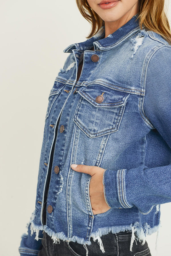 Risen Jeans Distressed Vintage Frayed Hem Jacket