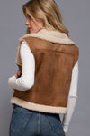 Faux Suede Inner Fur Zip Up Vest - Blush & Cactus