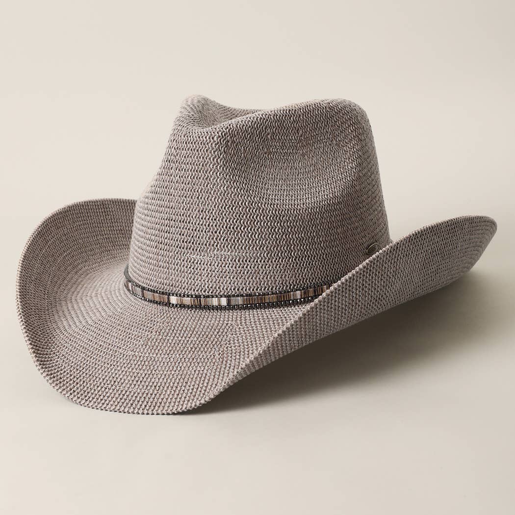 Knitted Paper Straw Cowboy Hat With Beaded Band