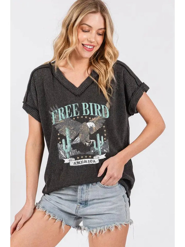 Zutter Free Bird Vintage S/S Graphic Crinkle Rayon Tee