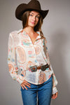 Blue B Western Print Chiffon Shirt - Blush & Cactus