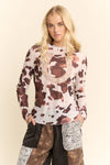 Davi & Dani Cowcamo and Studded Horseshoe Printed Mesh Top - Blush & Cactus