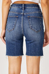 Risen High Rise Raw Hem Mid Thigh Shorts