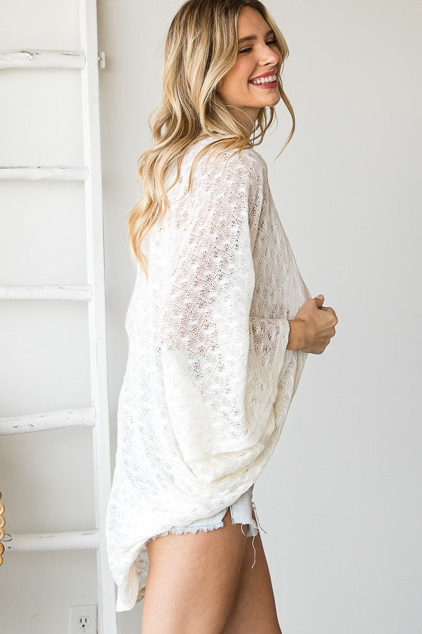 Solid Patterned Soft Knit Cocoon Open Front Kimono