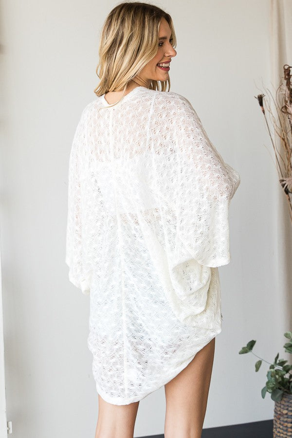 Solid Patterned Soft Knit Cocoon Open Front Kimono