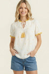 Gauze Fruit Embroidered Top - Blush & Cactus