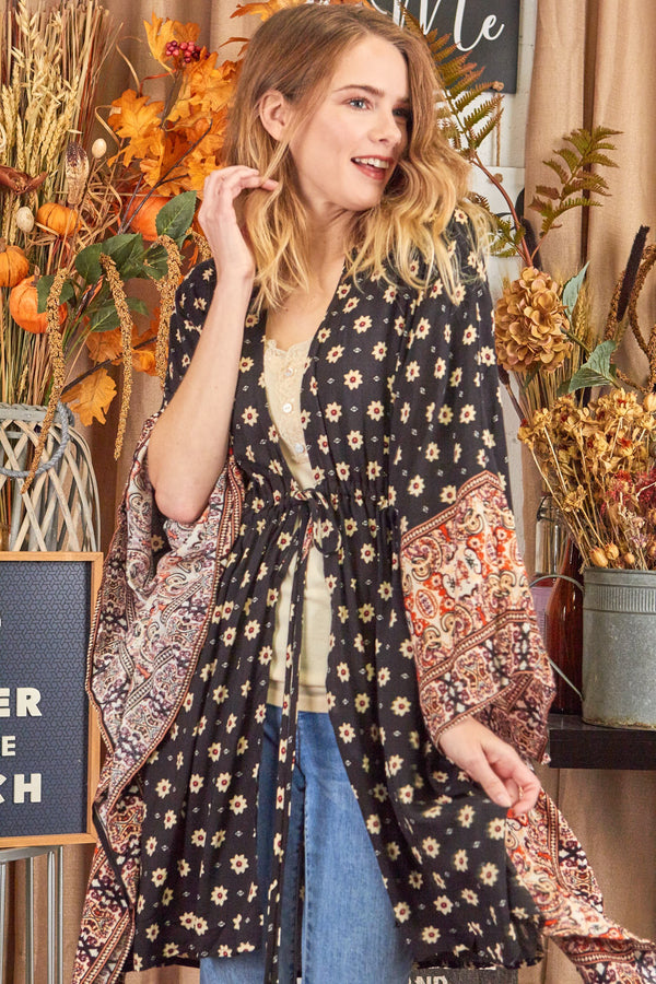 Border Woven Print Cardigan