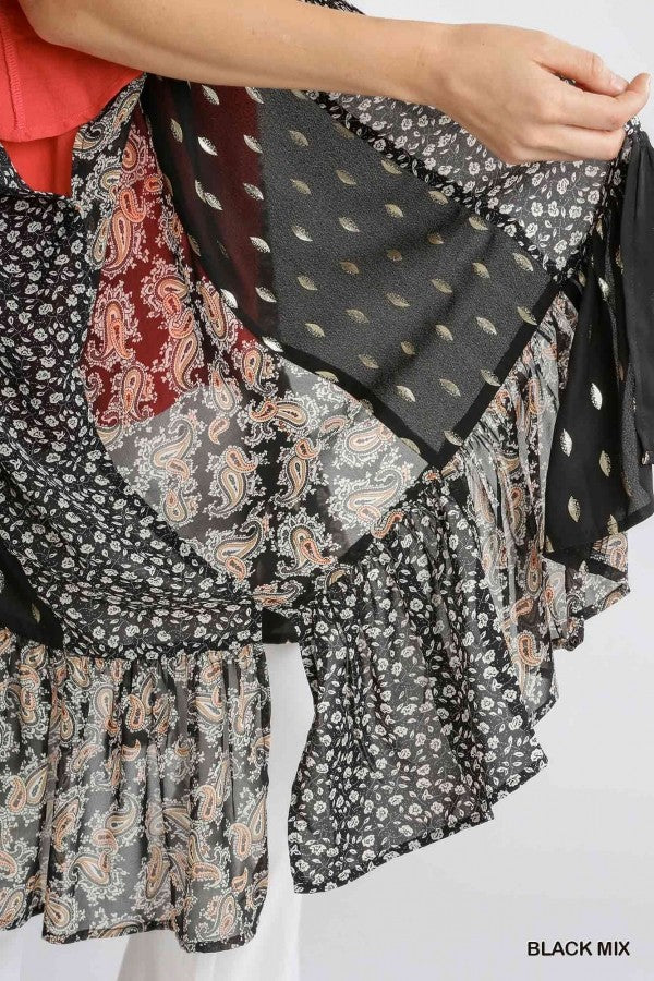 Umgee Sheer Mixed Print Open Front Kimono
