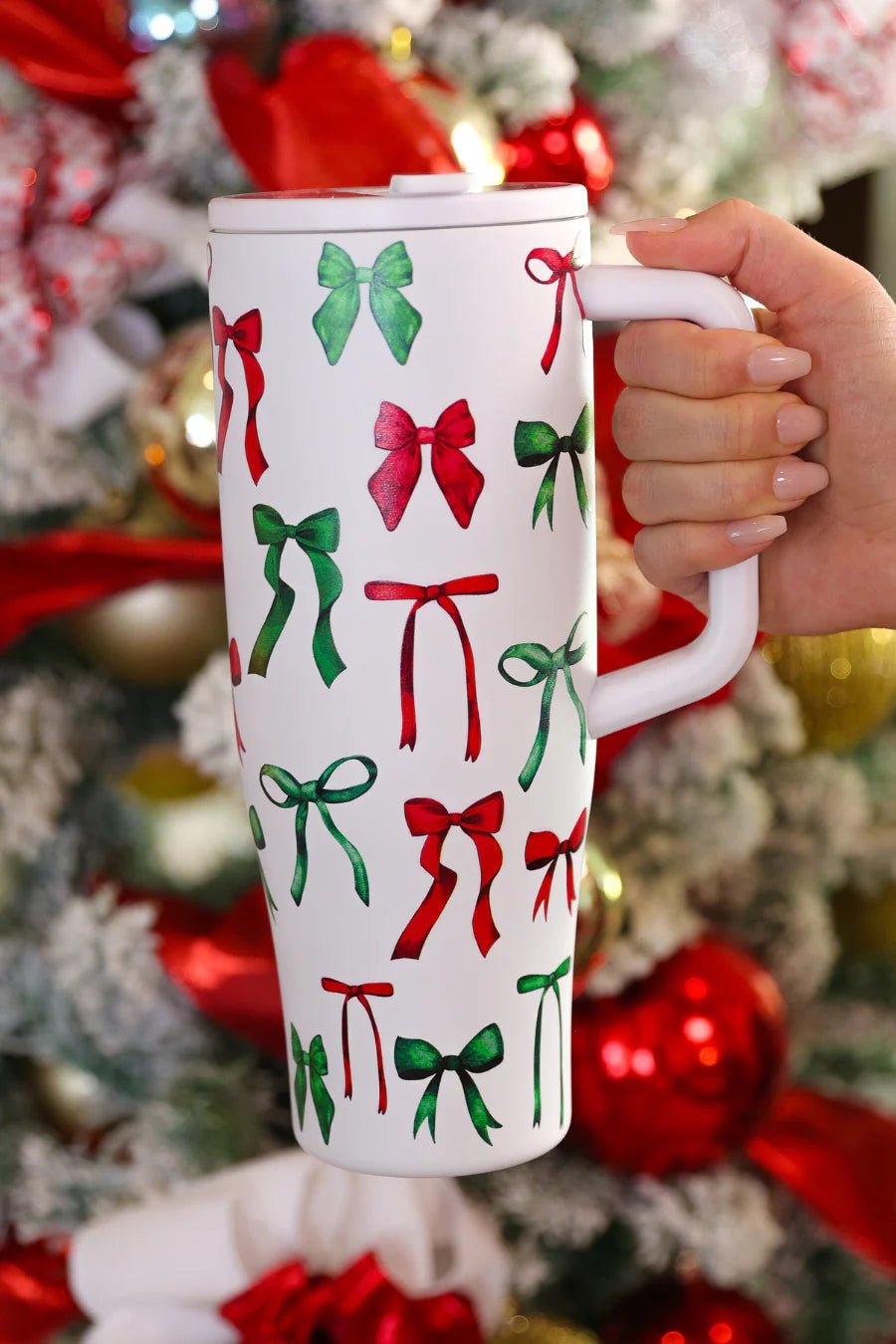 Midnight Bow Christmas Edition Sleek Tumbler - Blush & Cactus