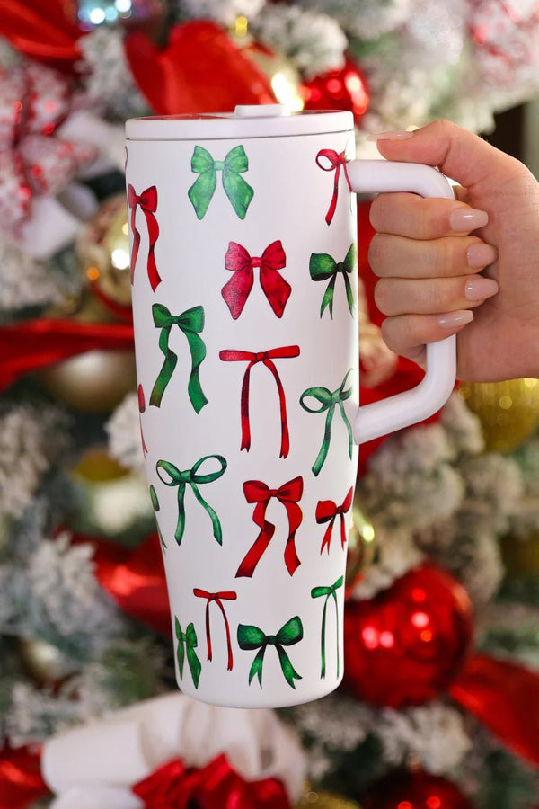 Midnight Bow Christmas Edition Sleek Tumbler - Blush & Cactus
