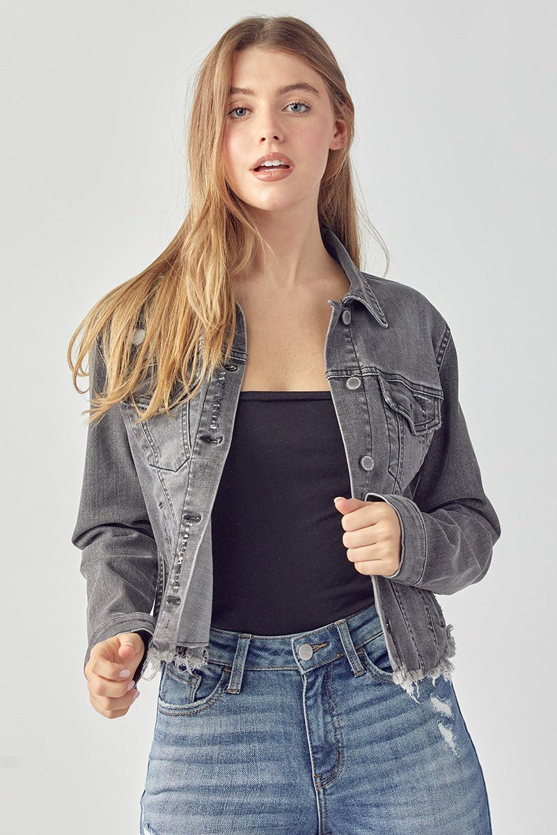 Risen Frayed Hem Washed Jacket - Blush & Cactus