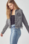 Risen Frayed Hem Washed Jacket - Blush & Cactus
