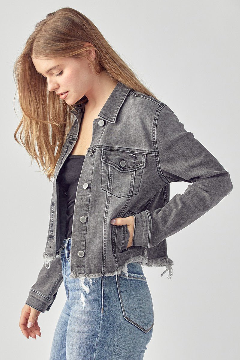 Risen Frayed Hem Washed Jacket - Blush & Cactus