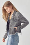 Risen Frayed Hem Washed Jacket - Blush & Cactus