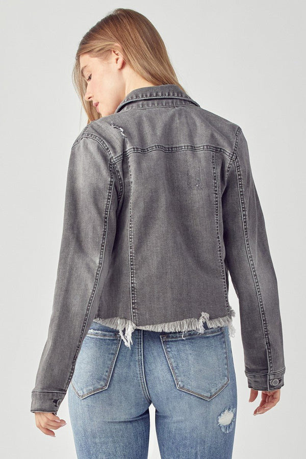 Risen Frayed Hem Washed Jacket - Blush & Cactus