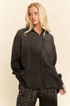 Davi & Dani Oversized Rhinestone Chest Pocket Denim Shirt - Blush & Cactus