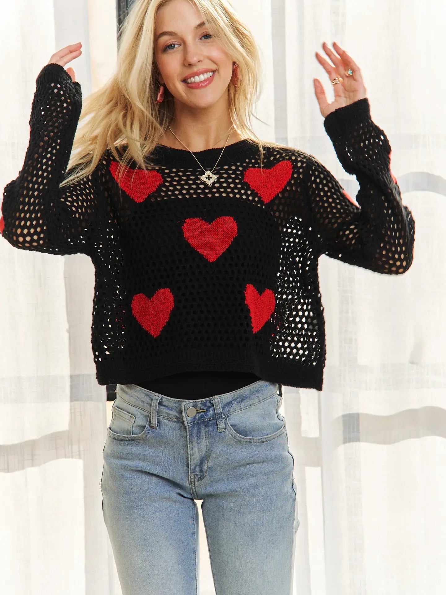 Heart Pattern Sweater Top - Blush & Cactus