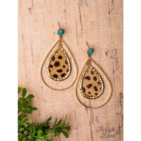 Little Dolly, Little Beth Leopard Double Teardrop Stud Earrings