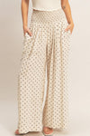 Polka Dot Elastic Wide - leg Pants - Blush & Cactus