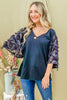 Feather Detailed 3/4 Sleeve Slub Top - Curvy Size  6 Colors