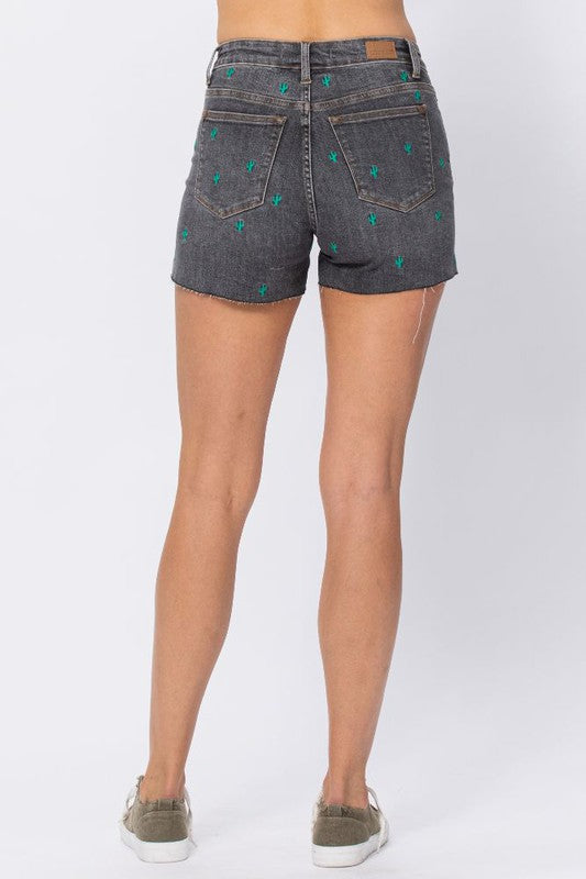 Judy Blue Hi-Waisted Cactus Embroidery Cutoff Shorts