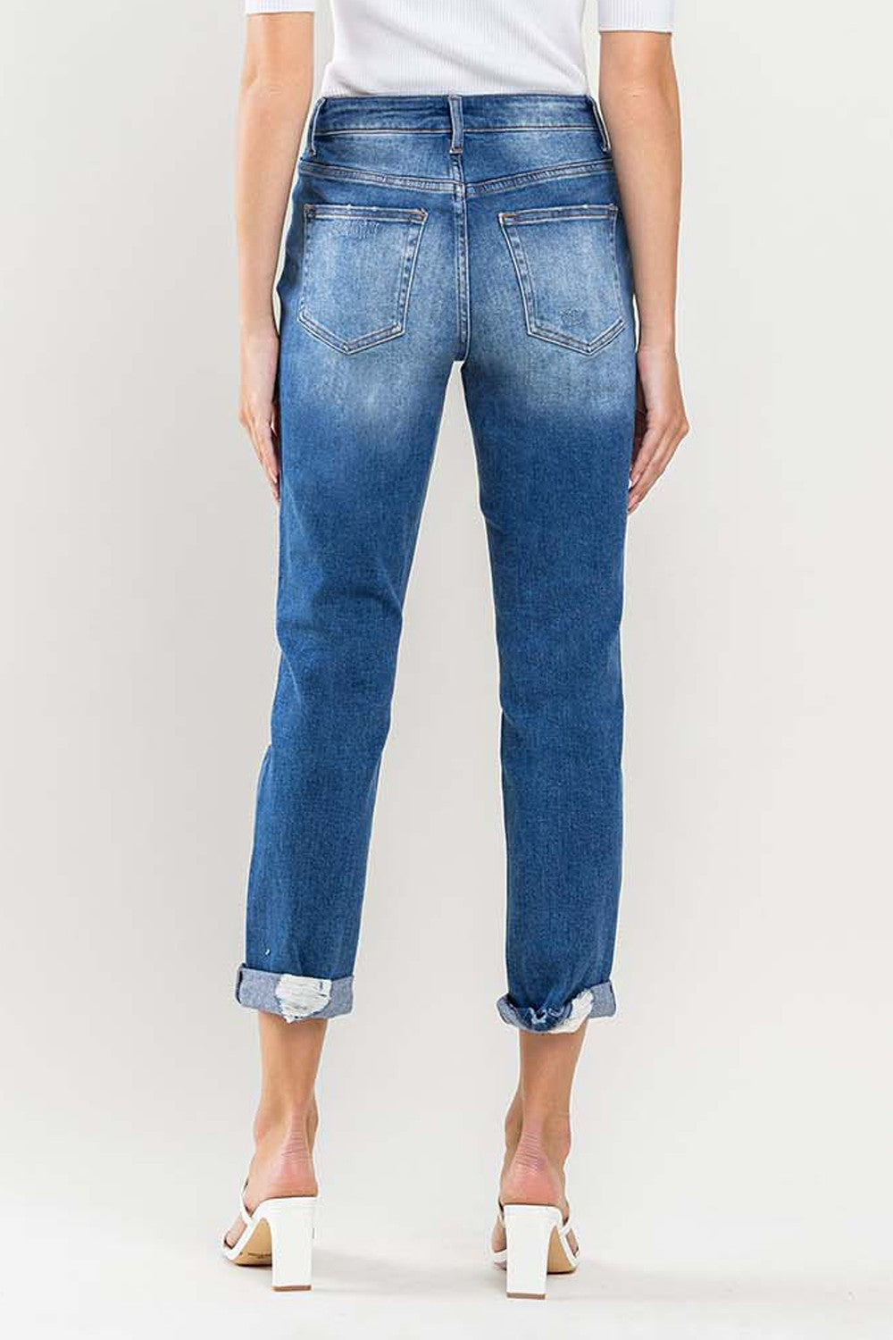 Vervet High Rise Distressed Rolled Cuff Boyfriend Jeans