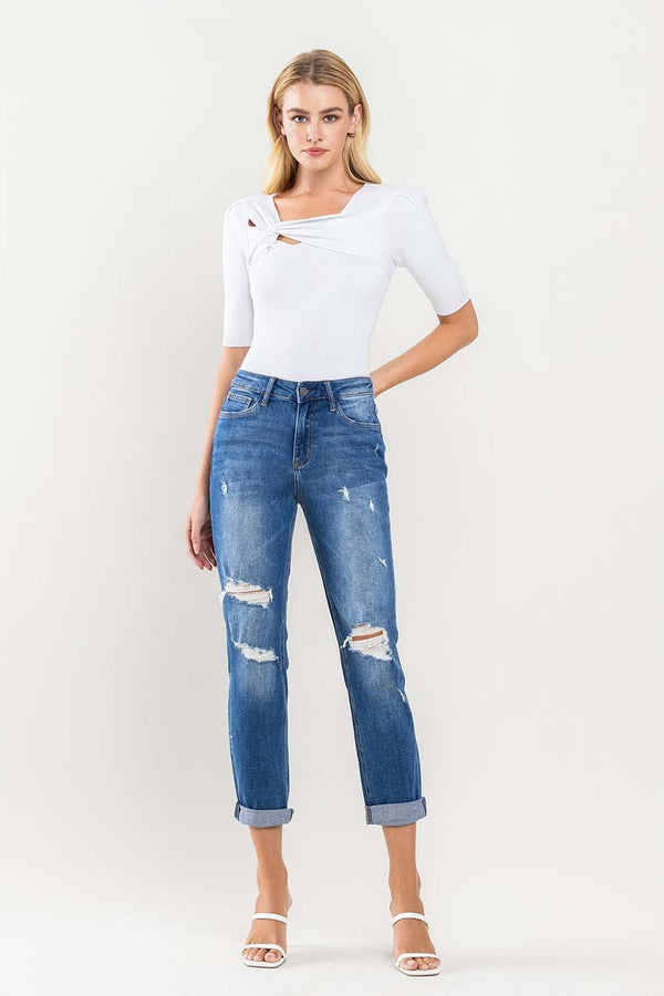 Vervet High Rise Distressed Rolled Cuff Boyfriend Jeans