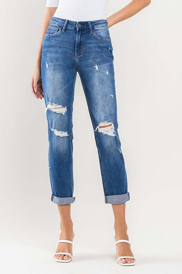Vervet High Rise Distressed Rolled Cuff Boyfriend Jeans