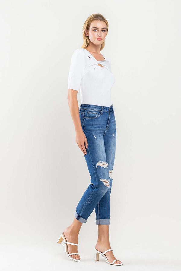 Vervet High Rise Distressed Rolled Cuff Boyfriend Jeans
