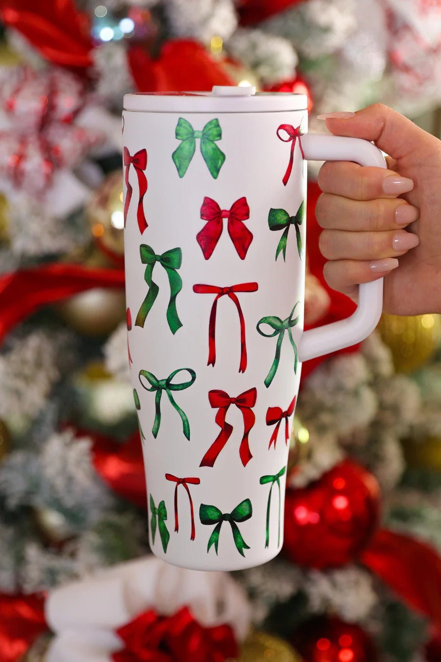Midnight Bow Christmas Edition Sleek Tumbler - Blush & Cactus