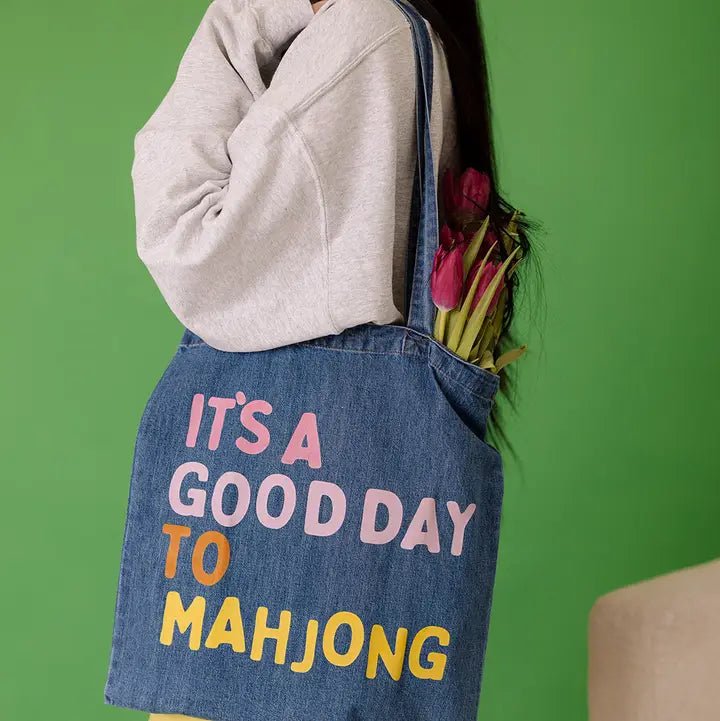 It's A Good Day To Mahjong Denim Tote - Blush & Cactus