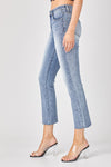 Risen Mid-Rise Straight Raw Edge Jeans - medium