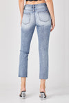 Risen Mid-Rise Straight Raw Edge Jeans - medium