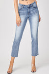 Risen Mid-Rise Straight Raw Edge Jeans - medium