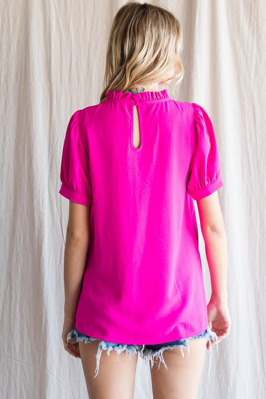 Solid Short Peasant Sleeves Top