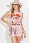 Boo haw suede fringe muscle tank top