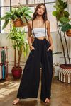 Wide Leg Solid Textured Knit Suspender Pants