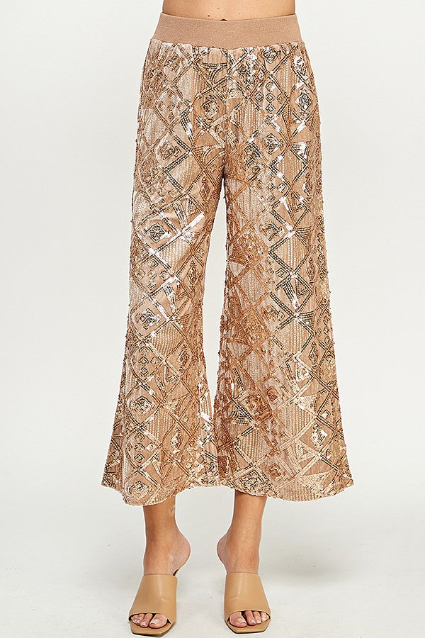 Sequins Velvet Wide Cropped Pants