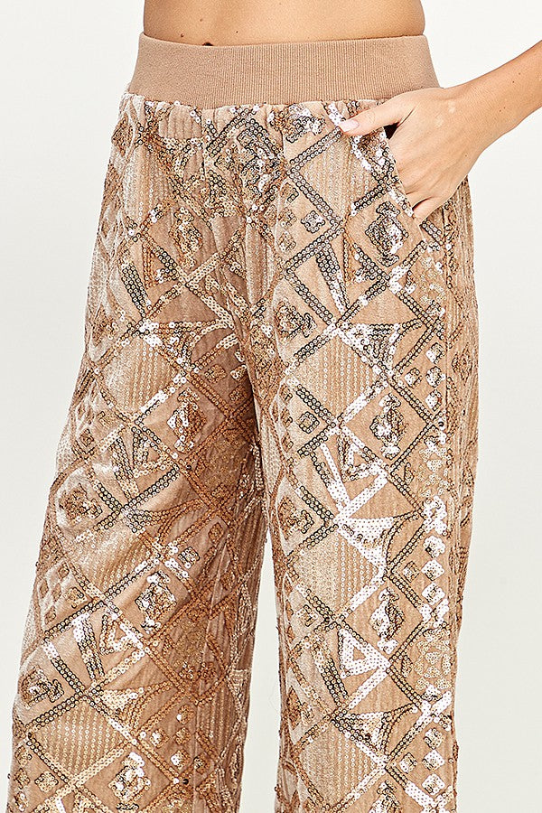 Sequins Velvet Wide Cropped Pants