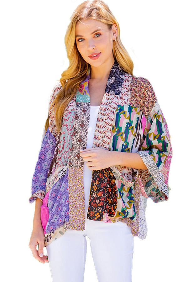 Western-Inspired Kimono Cardigan Shirt with Georgette Patches