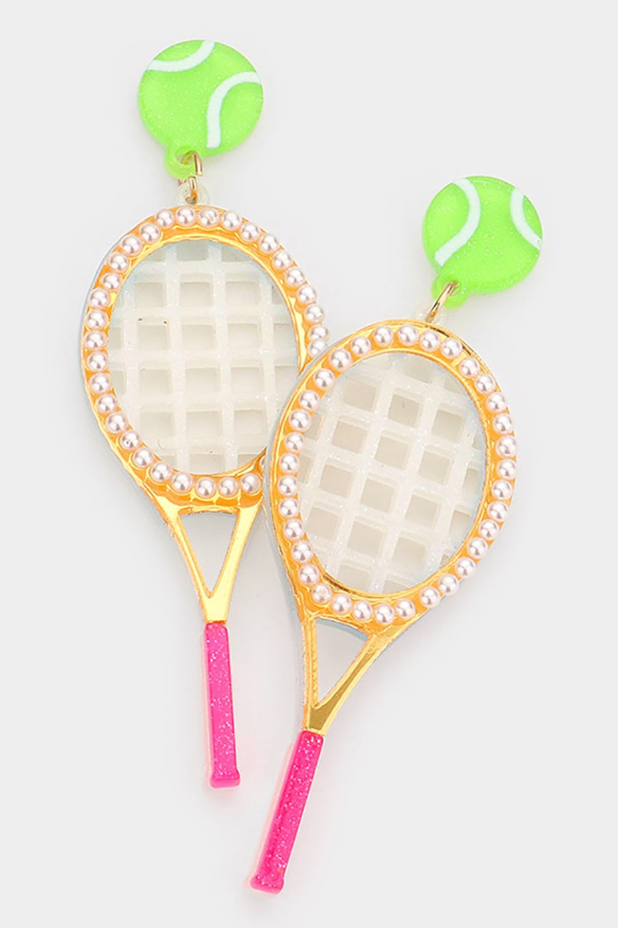 Pearl Embellished Resin Tennis Racket Earrings