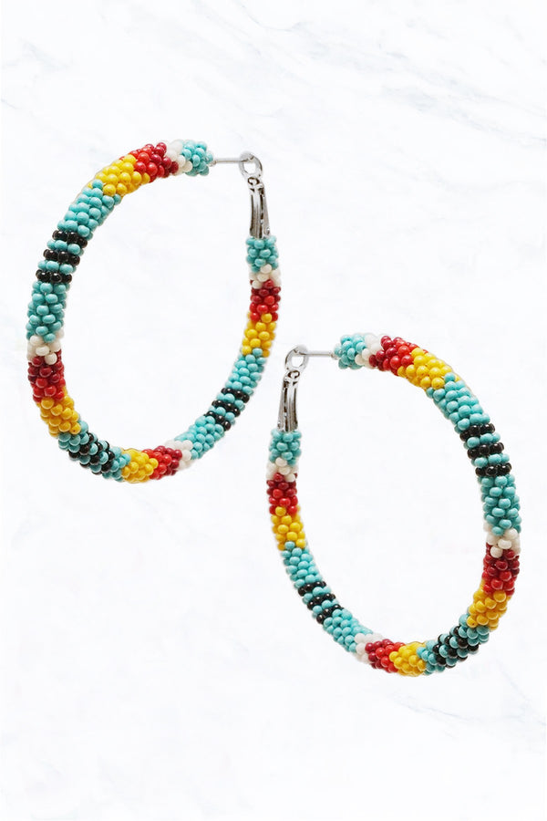 Seed Bead Hoop Earrings - 2 Colors